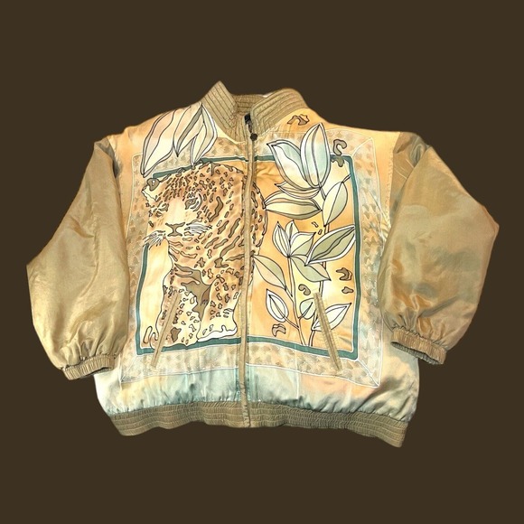 Muriel Women's Silk Track Suit Jacket Size XL Lined Cheetah Print Grandma Core - Picture 9 of 9